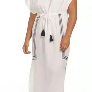 Rachel Zoe Sleepwear Tunic Dress White Embroidered Blue Small 100% Cotton